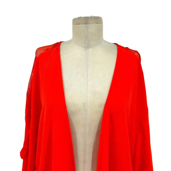 City Chic Neon Orange Open Front Lace Inset Kimono Plus Size 14 - Picture 3 of 10
